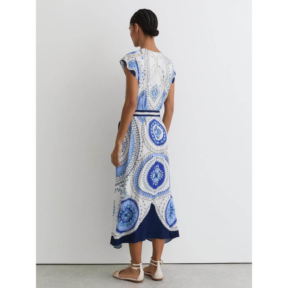 REISS Heidi Scarf-Print Belted Midi Dress